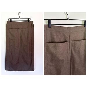 Bette Appel Women’s Vintage 1970s Taupe Italian Wool Blend Pocket Midi Skirt